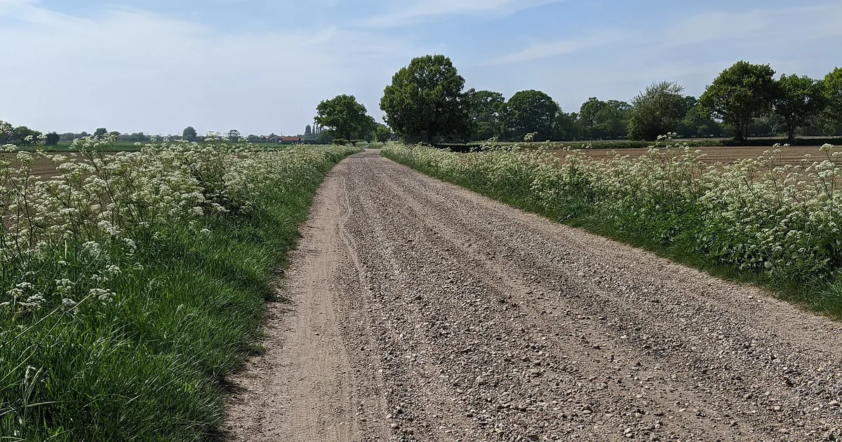 Chemin de ferme empierré au tout-venant, compacté, en bord de champs