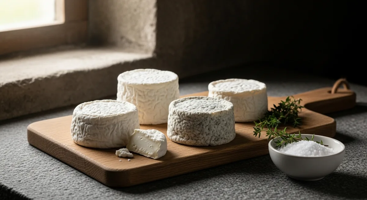 Fromages de chèvre frais et affinés en cours de fabrication à la ferme de Lezavarn