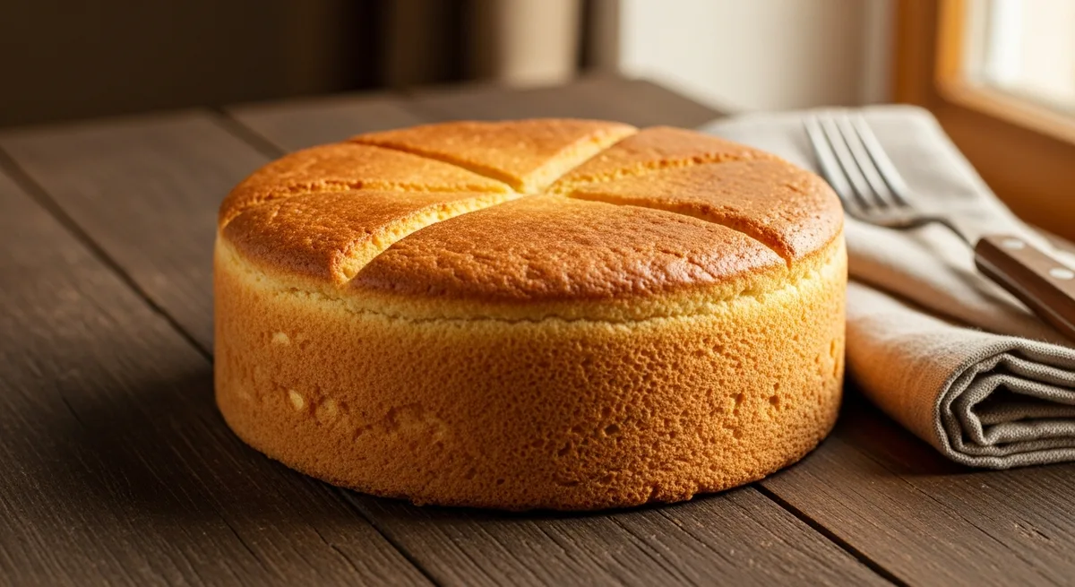 Gâteau breton pur beurre entier avec quadrillage doré, posé sur une table en bois rustique