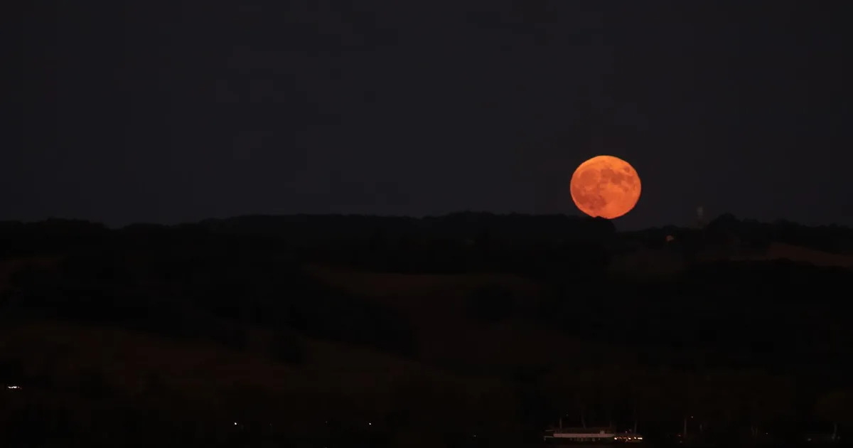 Lune au-dessus d'un jardin de campagne au crépuscule